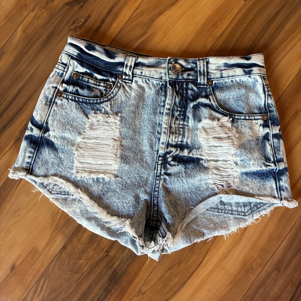 Supré Jeans Short Shorts Junior XXS Distressed Blue Acid Wash Denim Y2K Grunge.